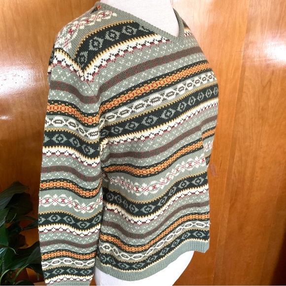 🐶Hasting & Smith Green patterned V-neck wool blend sweater size L women’s - Picture 3 of 9